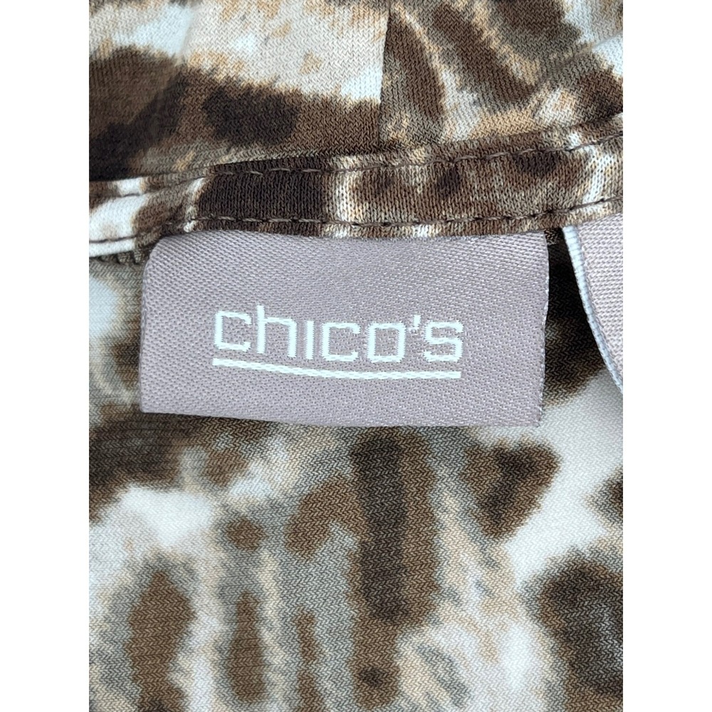 Chico's Animal Print Cowl Neck Long Sleeve Top Blouse Brown White Size 1 - Picture 7 of 10